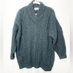 Scottish Isles Wool Alpaca Silk Cotton Shawl Collar Chunky Sweater Green Large